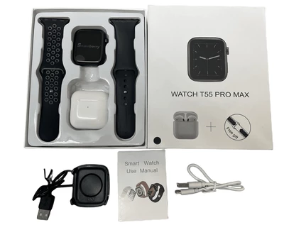 T55 Pro Max Smart Watch With Buds (Black) #